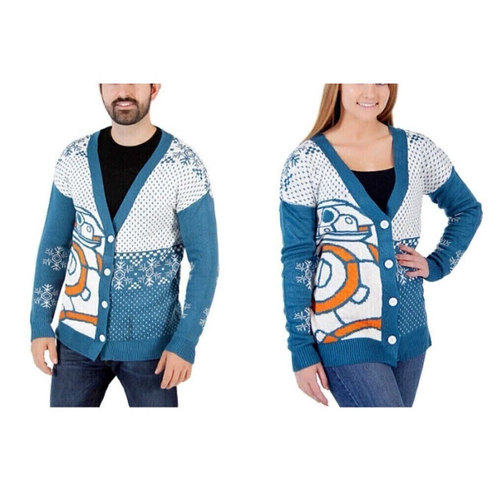 Star Wars Men’s XL women Christmas Sweater Red Ugly Tie blue Side robot.